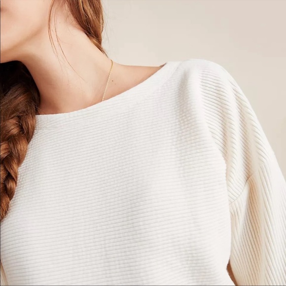 Anthropologie x Maeve • chrissy ribbed dolman-sleeved sweater cream sz M petite - Picture 3 of 10